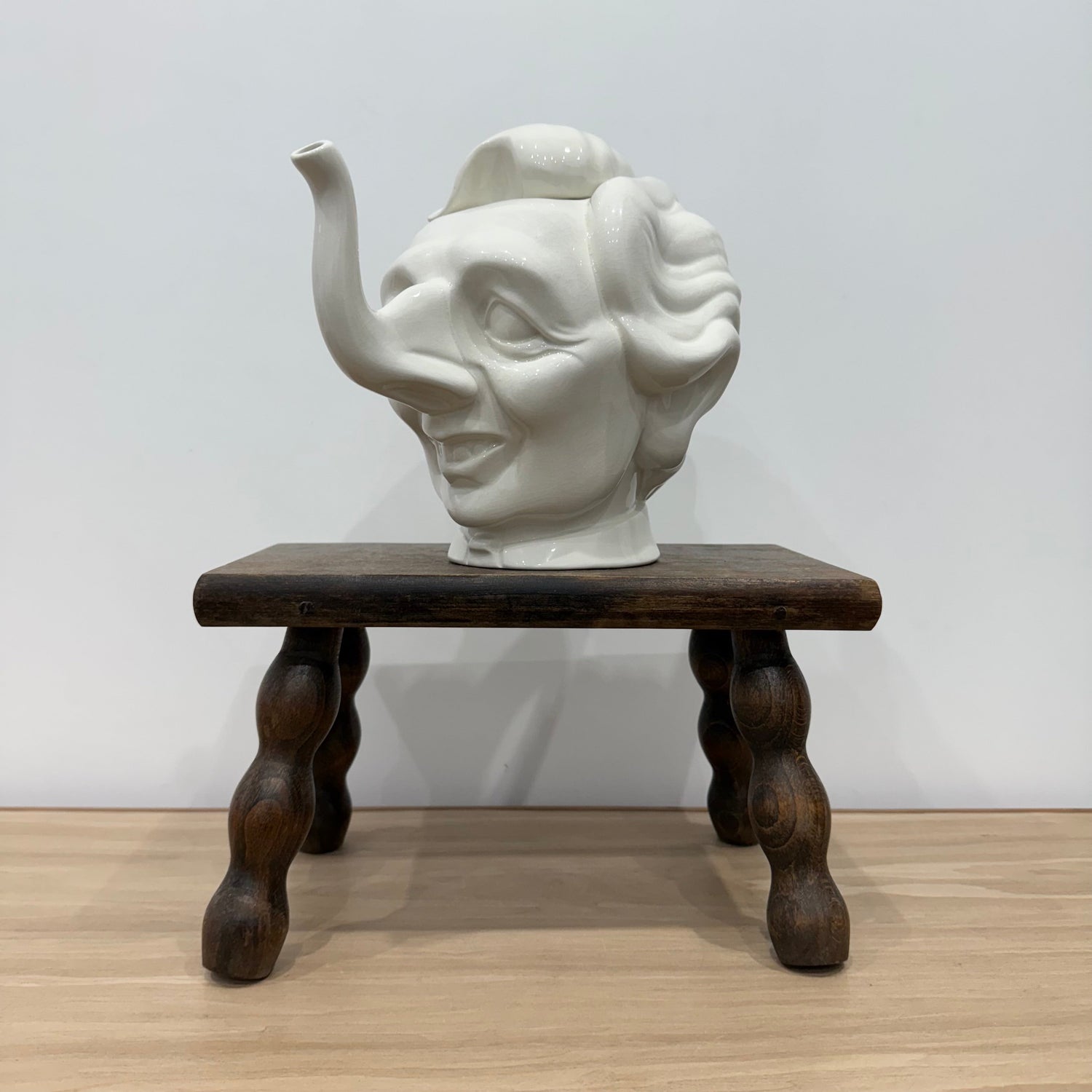 Luck &amp; Flaw Spitting Image Margaret Thatcher Elephant Teapot Crackle Glaze