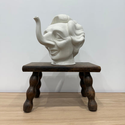 Luck &amp; Flaw Spitting Image Margaret Thatcher Elephant Teapot Crackle Glaze