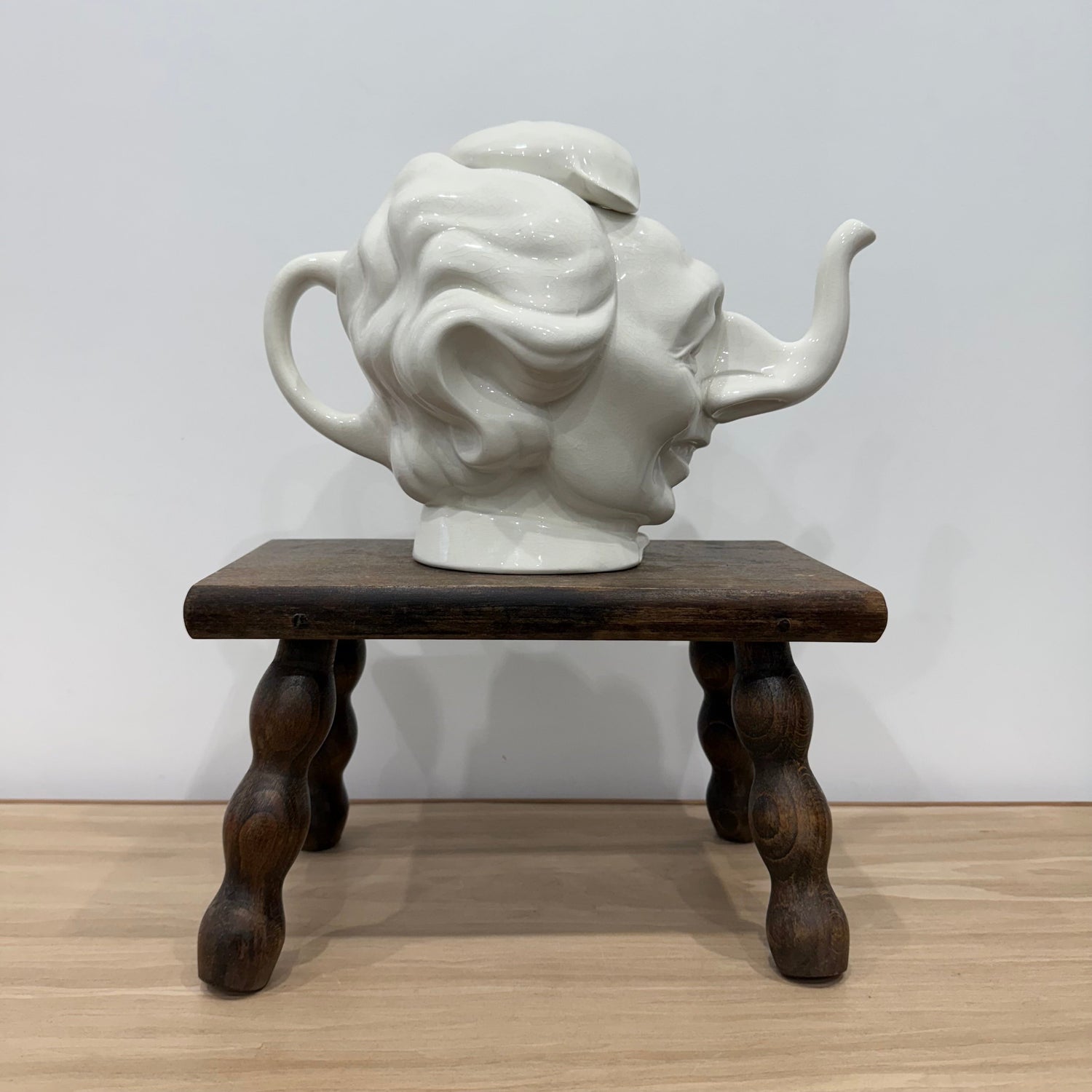 Luck &amp; Flaw Spitting Image Margaret Thatcher Elephant Teapot Crackle Glaze