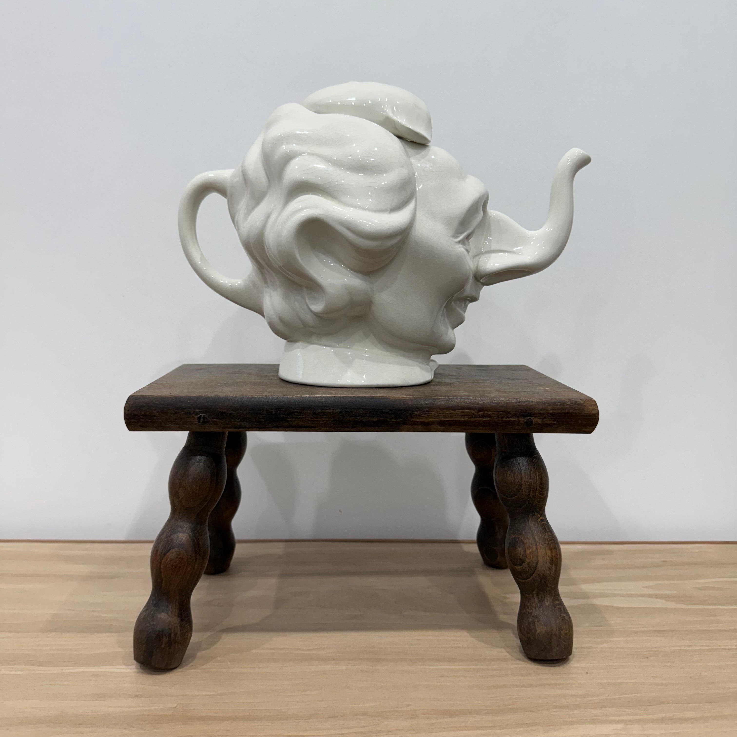 Luck &amp; Flaw Spitting Image Margaret Thatcher Elephant Teapot Crackle Glaze