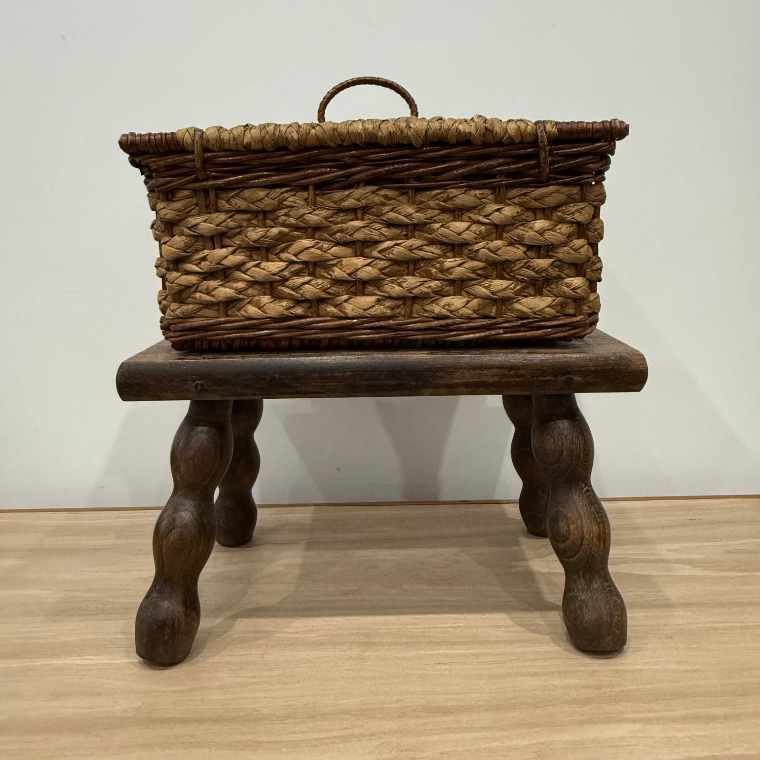 1930s–50s Wicker Sewing Basket with Purple Satin Lining &amp; Metal Clasp