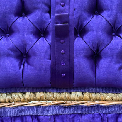 1930s–50s Wicker Sewing Basket with Purple Satin Lining &amp; Metal Clasp