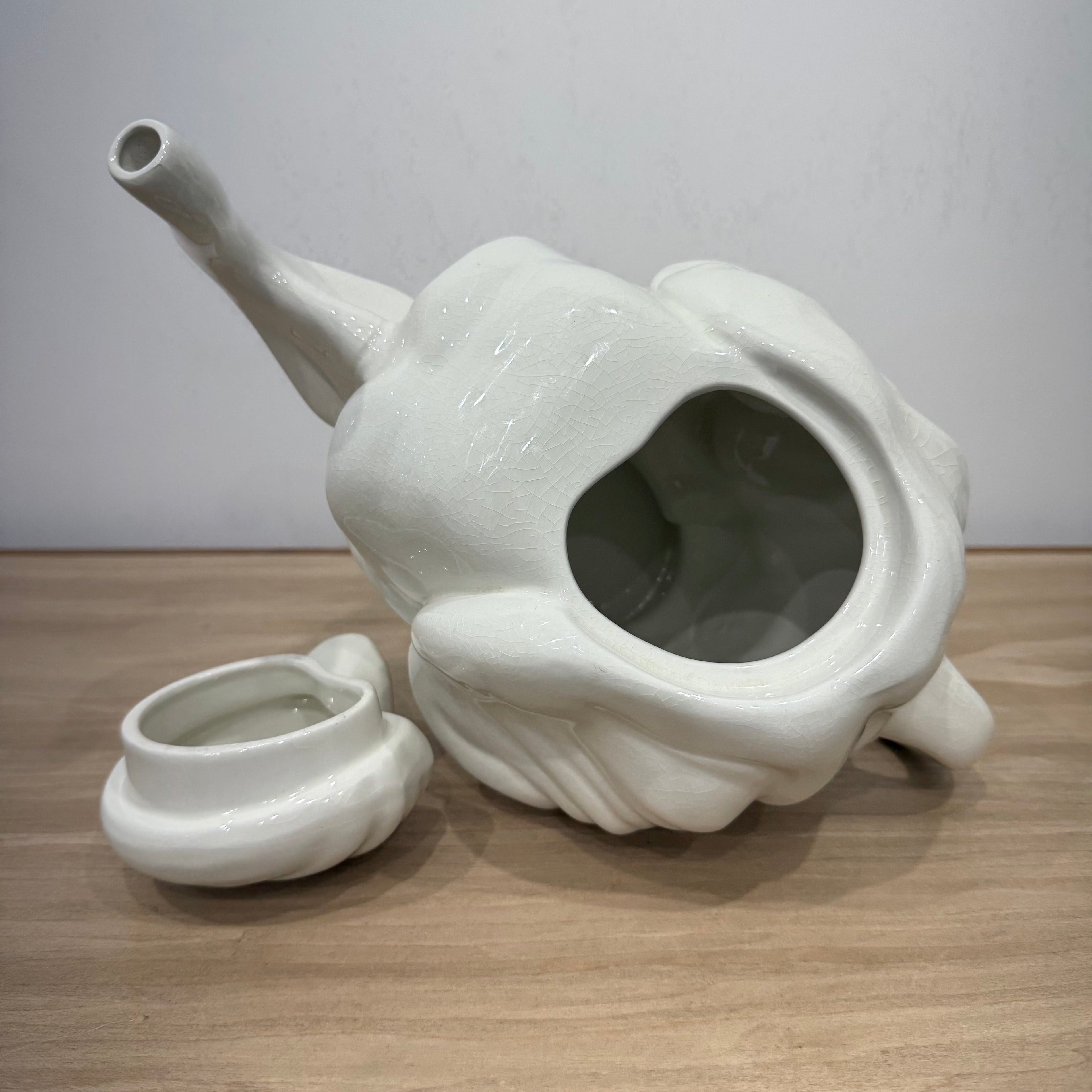 Luck &amp; Flaw Spitting Image Margaret Thatcher Elephant Teapot Crackle Glaze