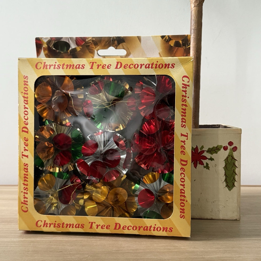 Vintage 1970s Foil Rosette Christmas Baubles Xmas Tree Decor Original Box
