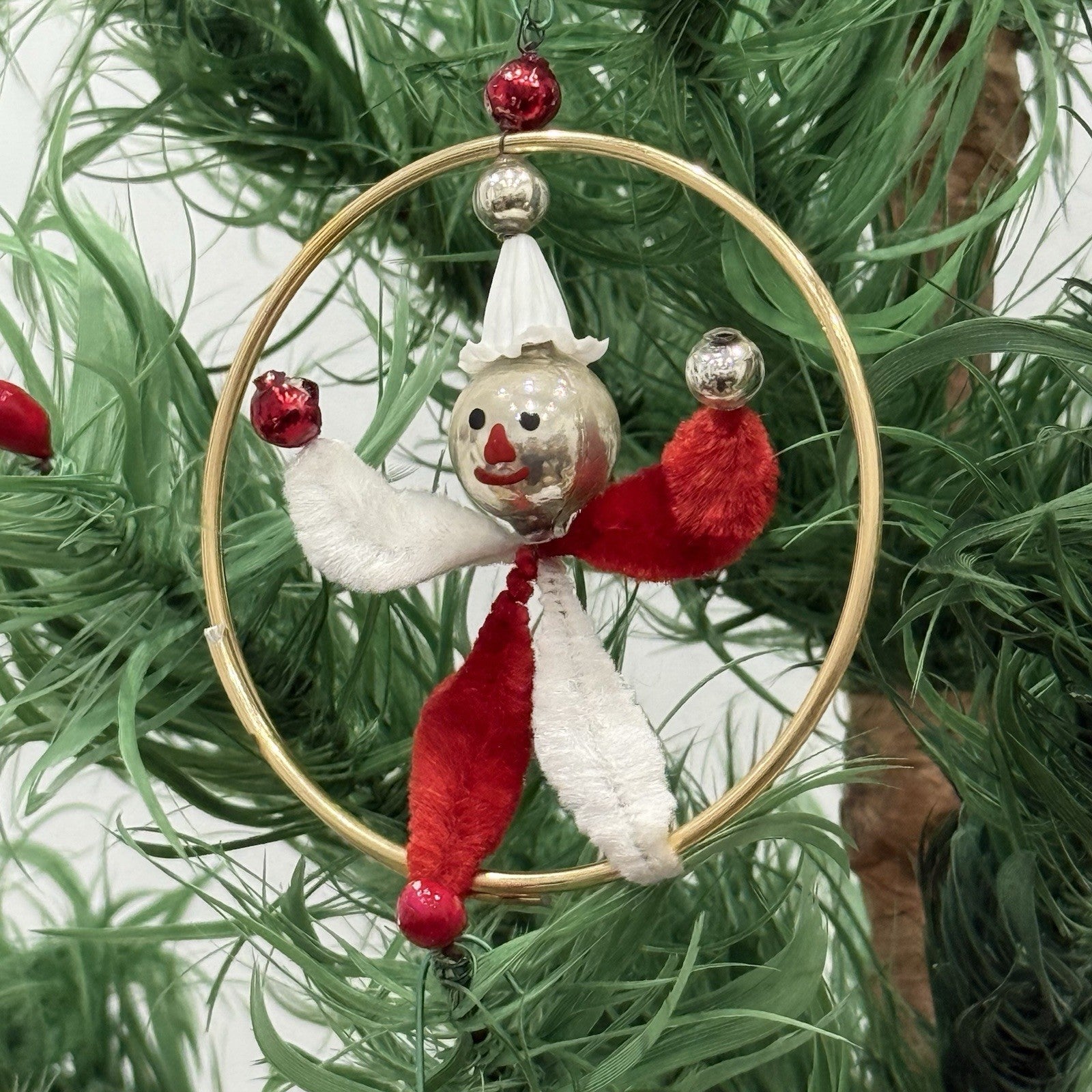 Vintage Mercury Glass Chenille Pipecleaner Christmas Ornaments Xmas - Set of 3