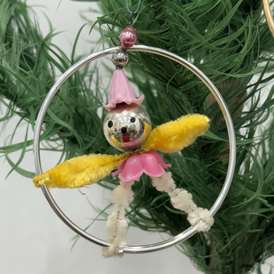 Vintage Mercury Glass Chenille Pipecleaner Christmas Ornaments Xmas - Set of 3