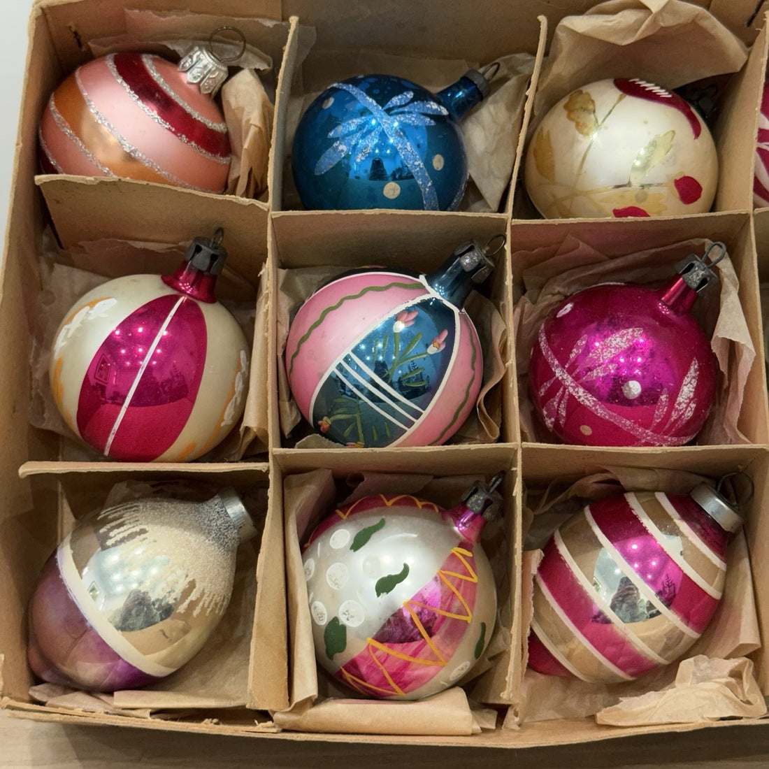 Vintage 1950-60s Mercury Glass Christmas Baubles Xmas Tree Decor