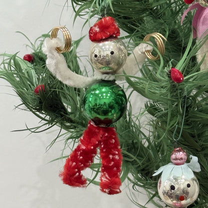Vintage 1950s Mercury Glass Chenille Pipecleaner Christmas Tree Ornaments Xmas