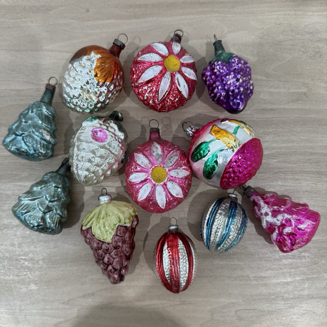 Vintage 1950s/60s Mercury Glass Christmas Tree Figural Baubles Xmas Decor