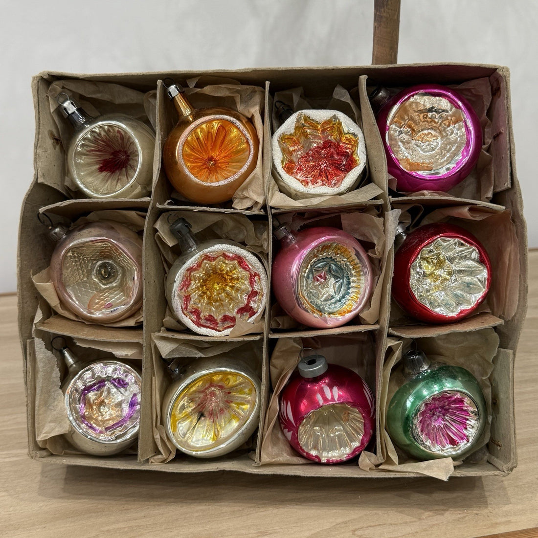 Vintage 1950s-60s Mercury Glass Christmas Baubles Concave Indent Xmas Tree Decor