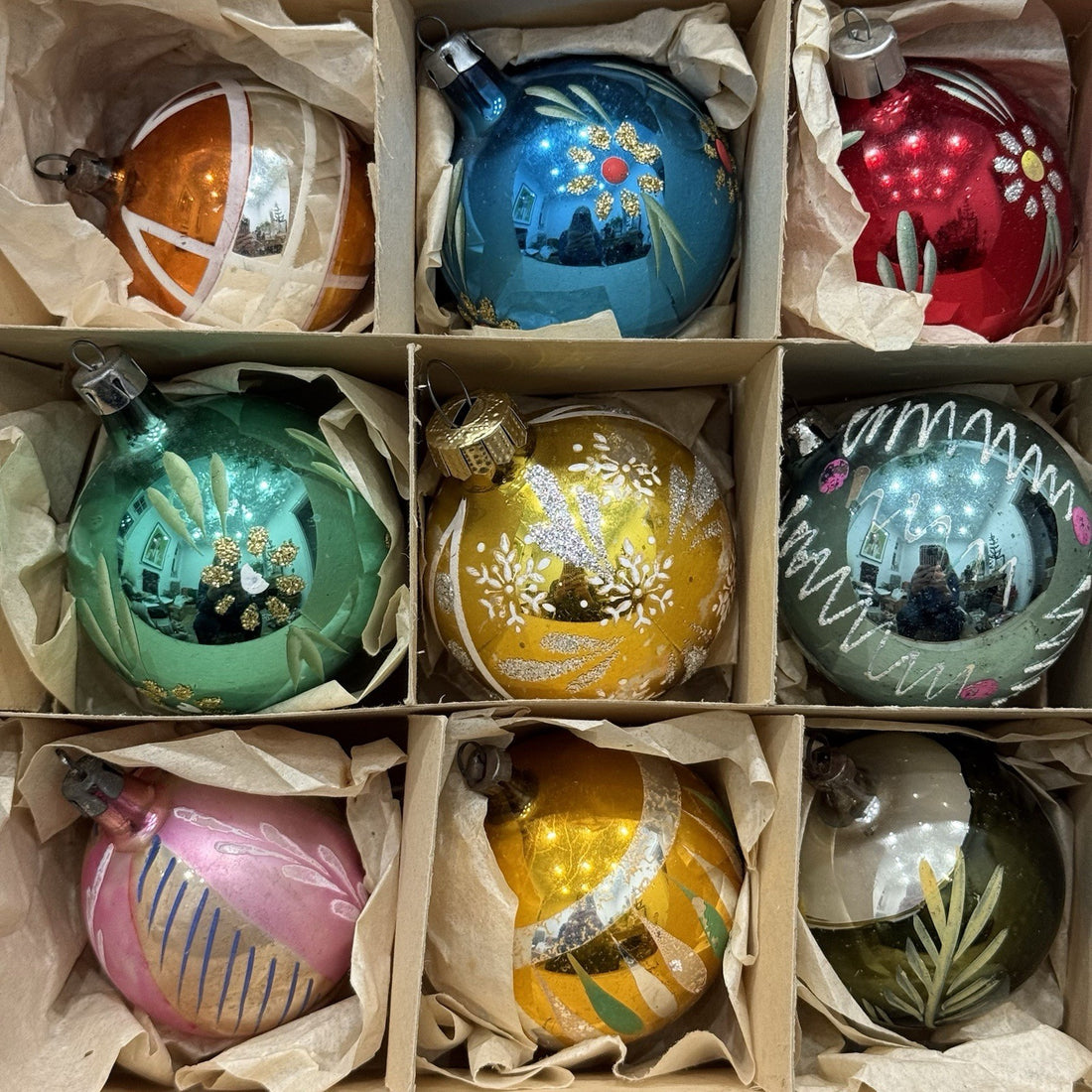 Vintage 1950s-60s Mercury Glass Christmas Baubles Xmas Tree Decor