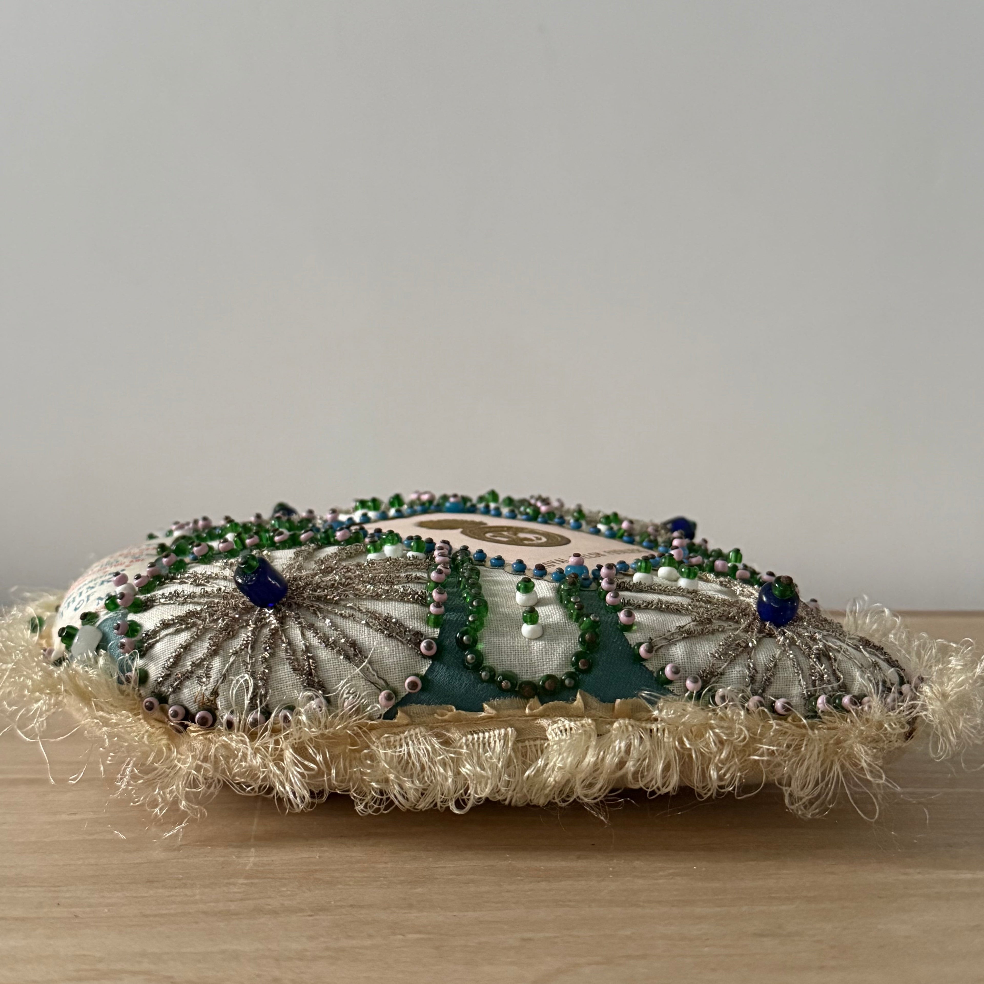 WW1 Royal Welsh Fusiliers Sweetheart Pin Cushion – Beaded Heart Patriotic Textile