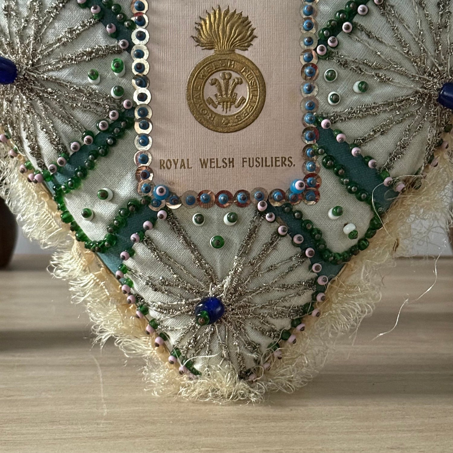 WW1 Royal Welsh Fusiliers Sweetheart Pin Cushion – Beaded Heart Patriotic Textile
