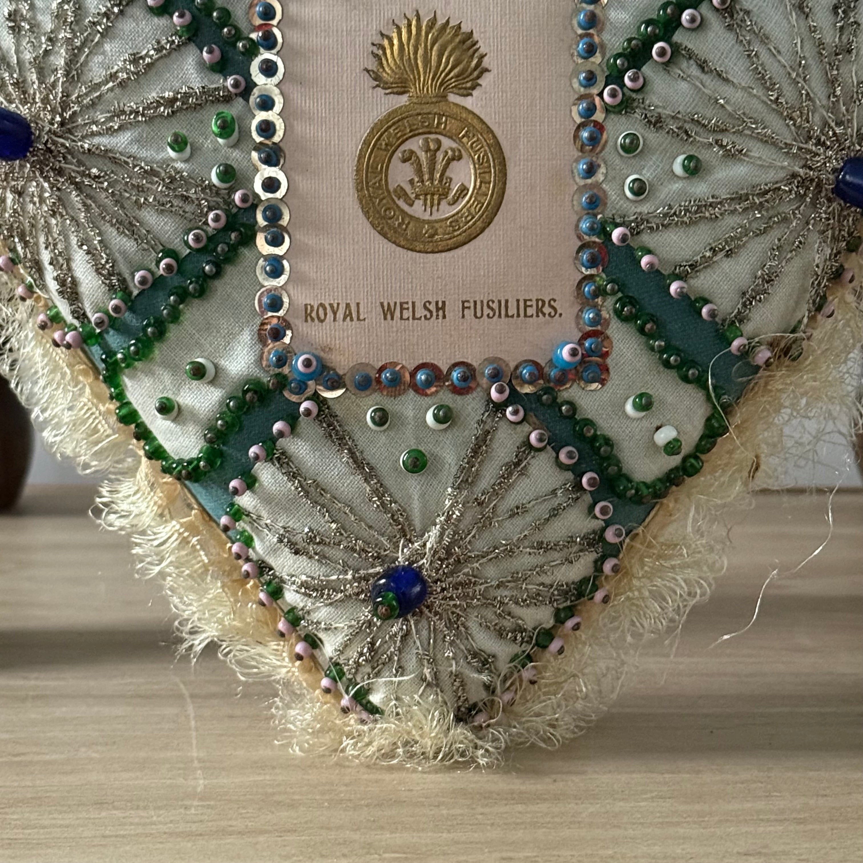 WW1 Royal Welsh Fusiliers Sweetheart Pin Cushion – Beaded Heart Patriotic Textile