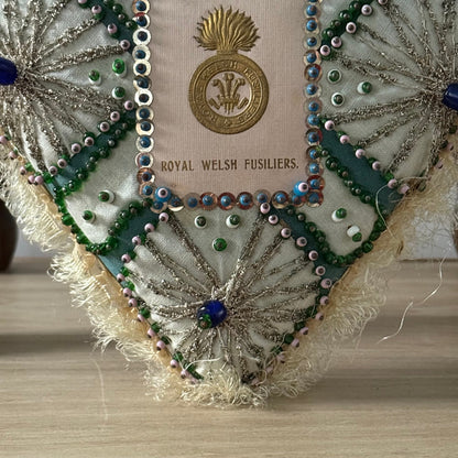 WW1 Royal Welsh Fusiliers Sweetheart Pin Cushion – Beaded Heart Patriotic Textile