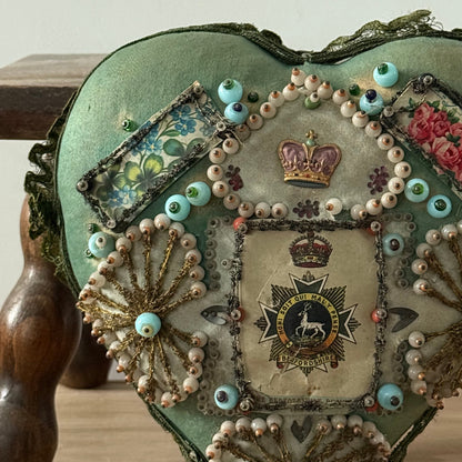 WW1 Bedfordshire Regiment Sweetheart Pincushion Beaded Heart Patriotic Textile
