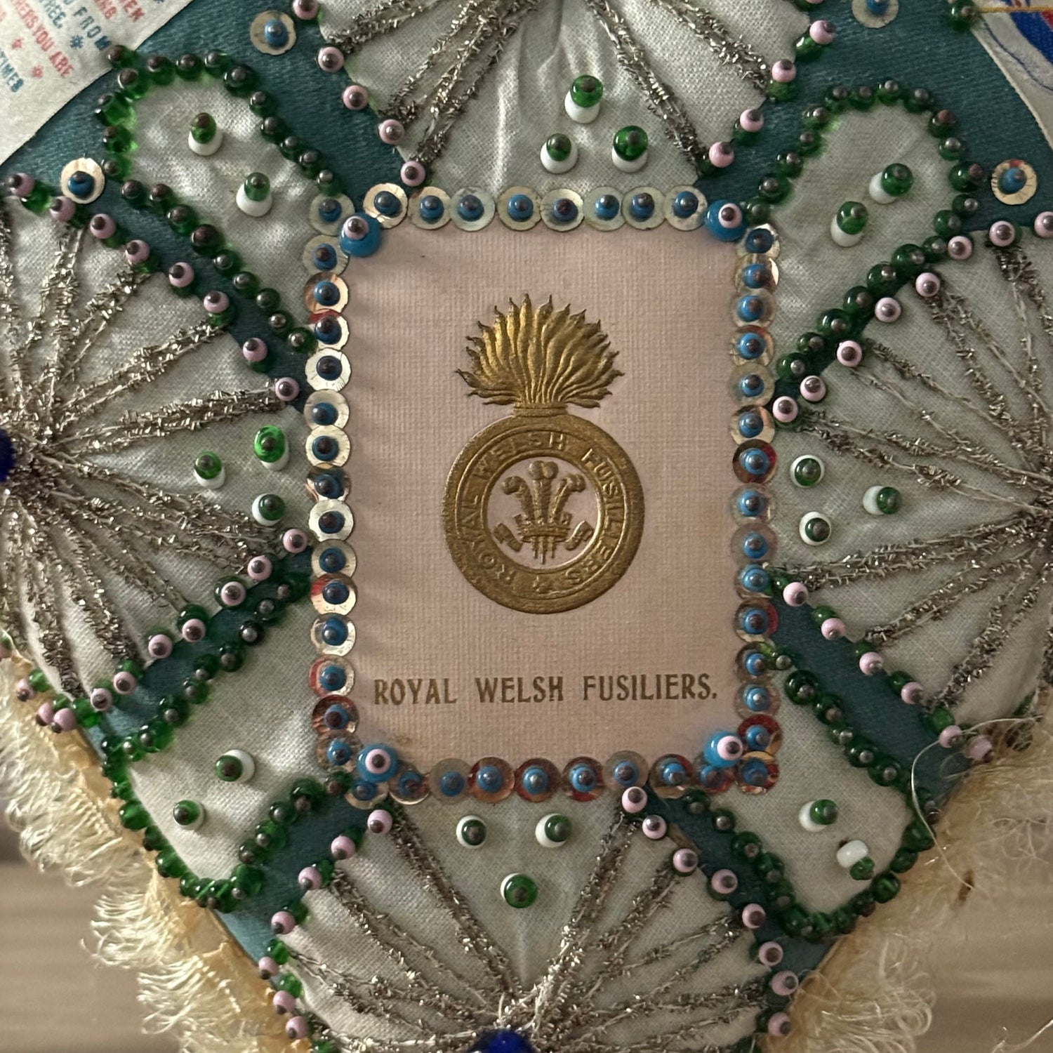 WW1 Royal Welsh Fusiliers Sweetheart Pin Cushion – Beaded Heart Patriotic Textile