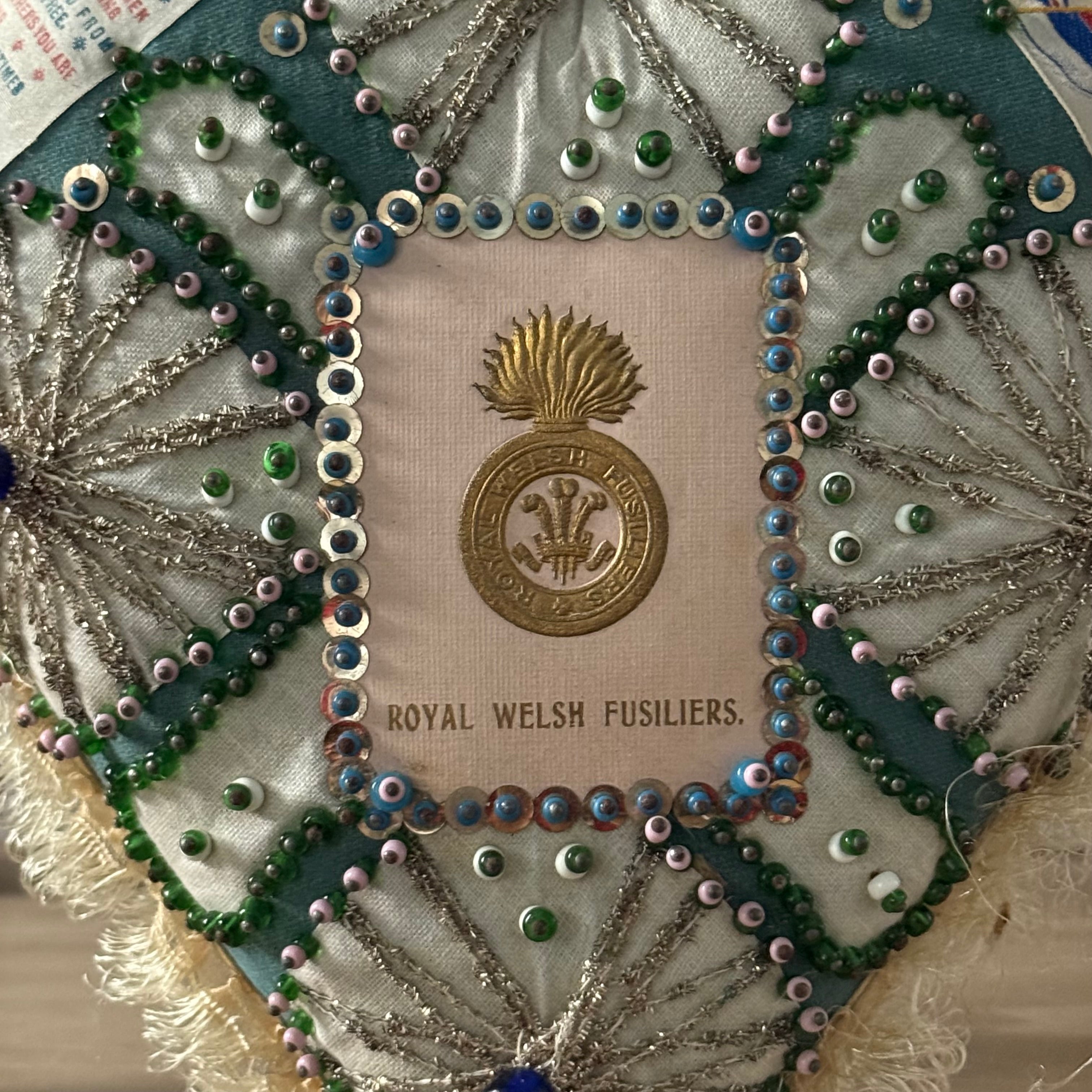 WW1 Royal Welsh Fusiliers Sweetheart Pin Cushion – Beaded Heart Patriotic Textile