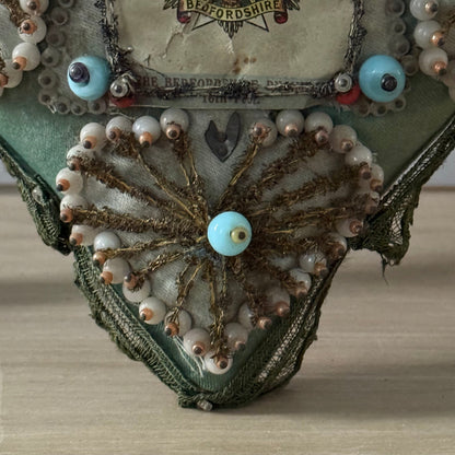 WW1 Bedfordshire Regiment Sweetheart Pincushion Beaded Heart Patriotic Textile