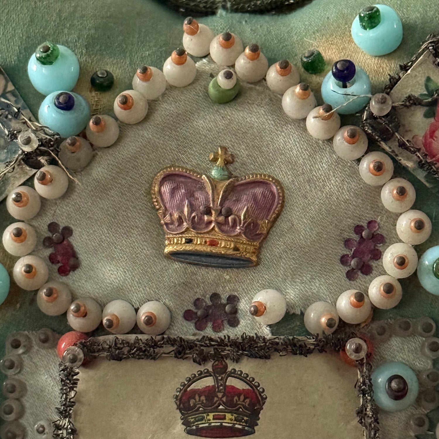 WW1 Bedfordshire Regiment Sweetheart Pincushion Beaded Heart Patriotic Textile