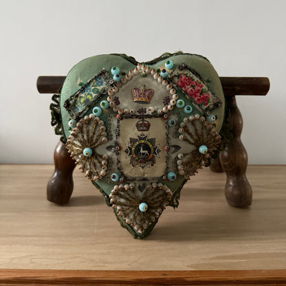 WW1 Bedfordshire Regiment Sweetheart Pincushion Beaded Heart Patriotic Textile