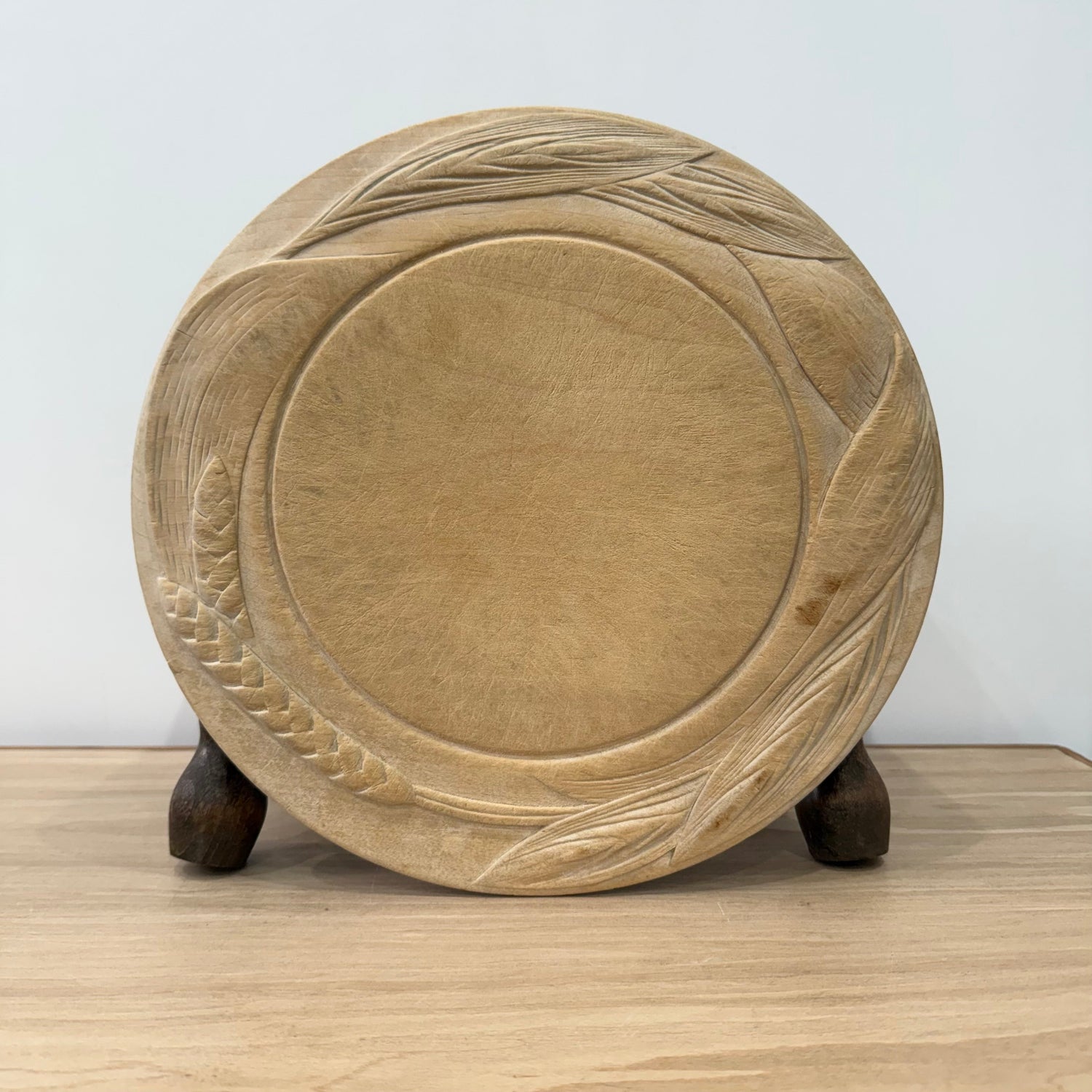 Carved Wooden Breadboard with Wheat &amp; Barley Design