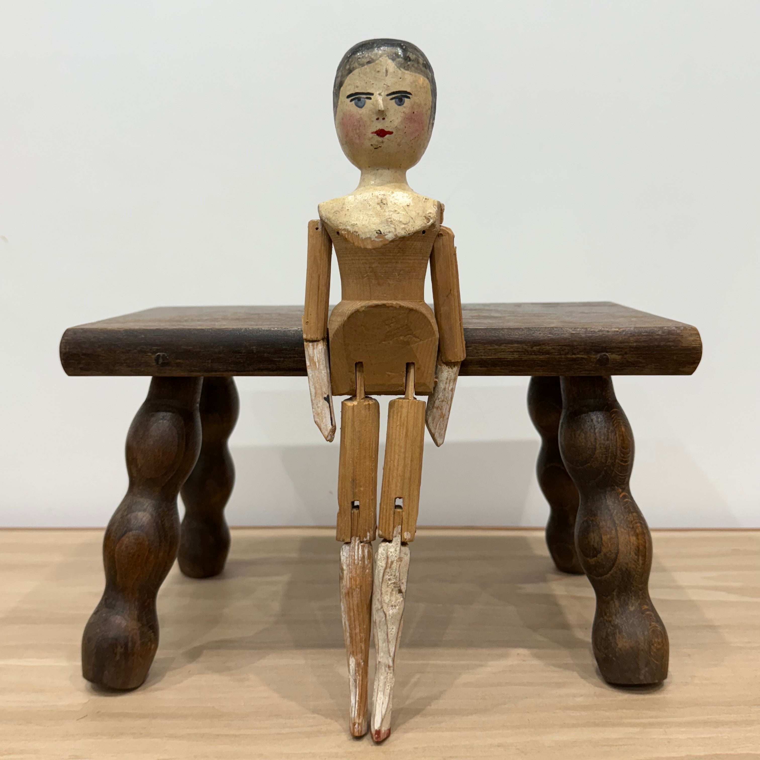 Victorian Peg Wooden Doll with Painted Face Antique Articulated 29cm