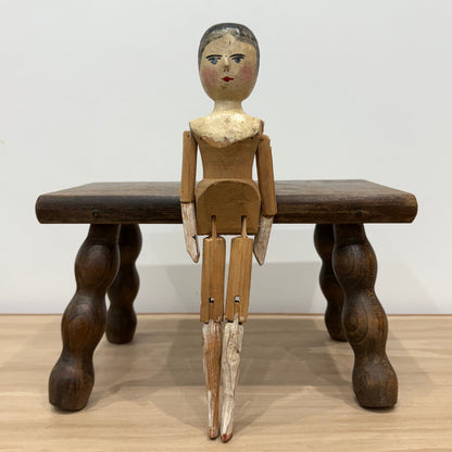 Victorian Peg Wooden Doll with Painted Face Antique Articulated 29cm