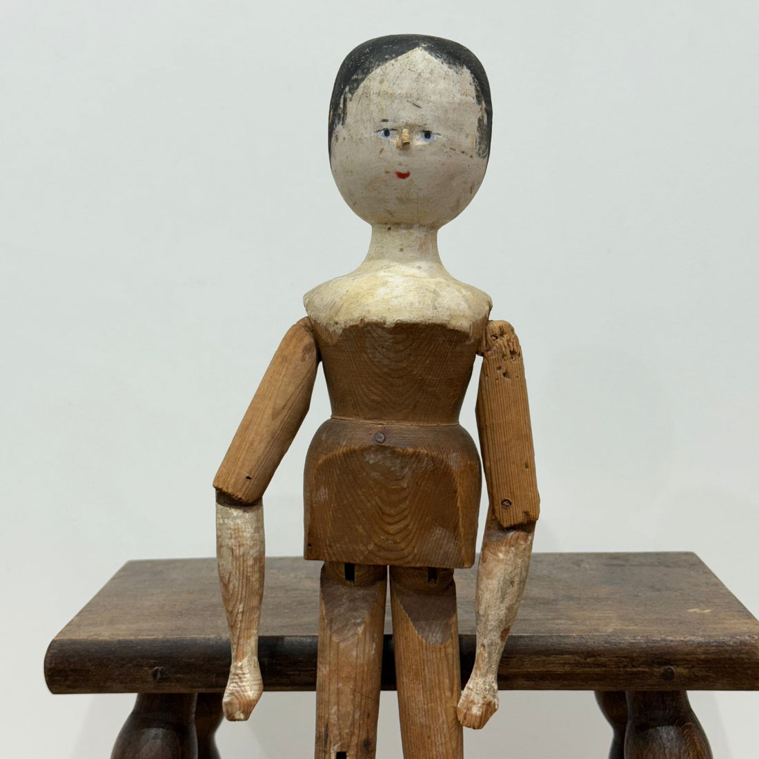 Victorian Peg Wooden Doll with Painted Head Antique Articulated 41.5cm