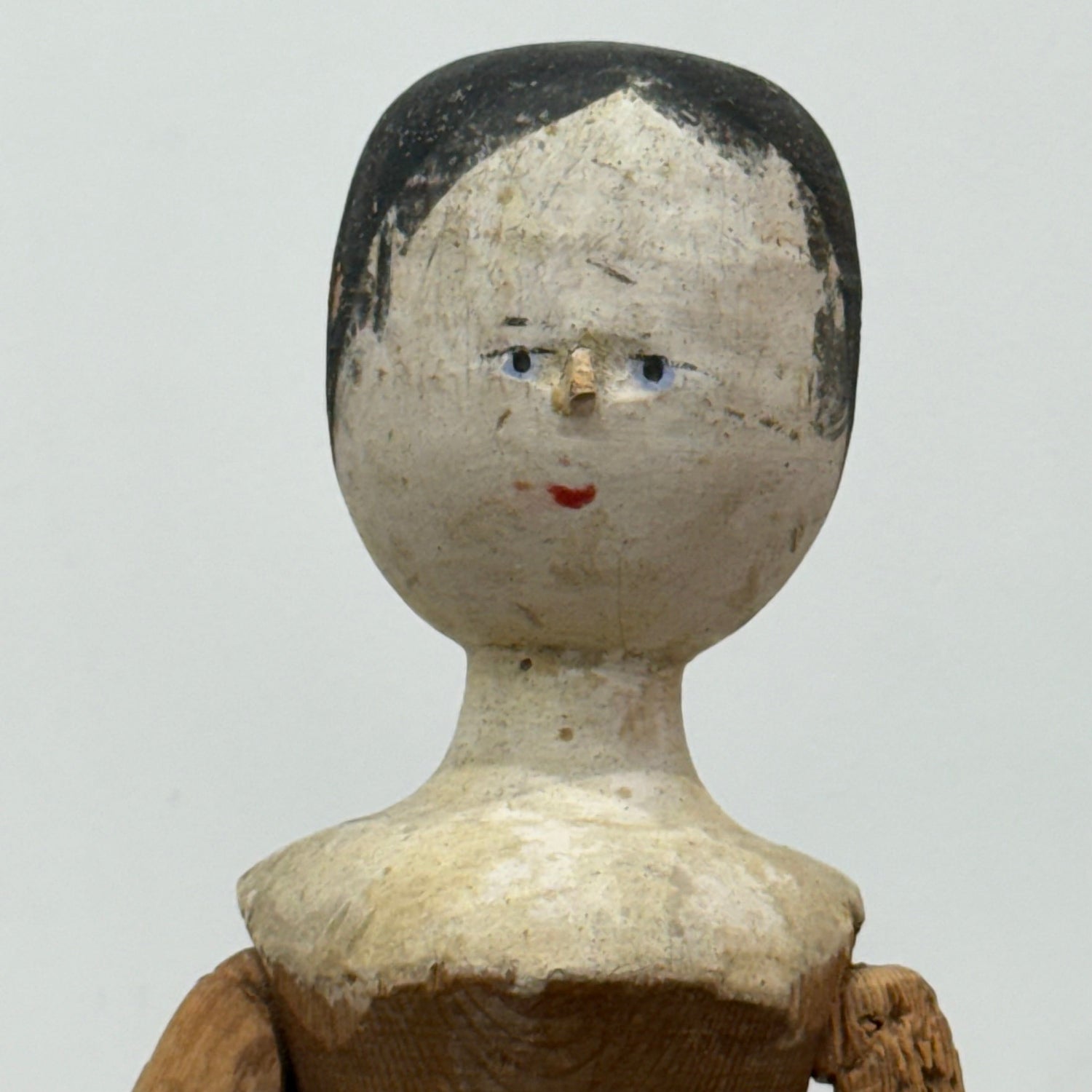 Victorian Peg Wooden Doll with Painted Head Antique Articulated 41.5cm