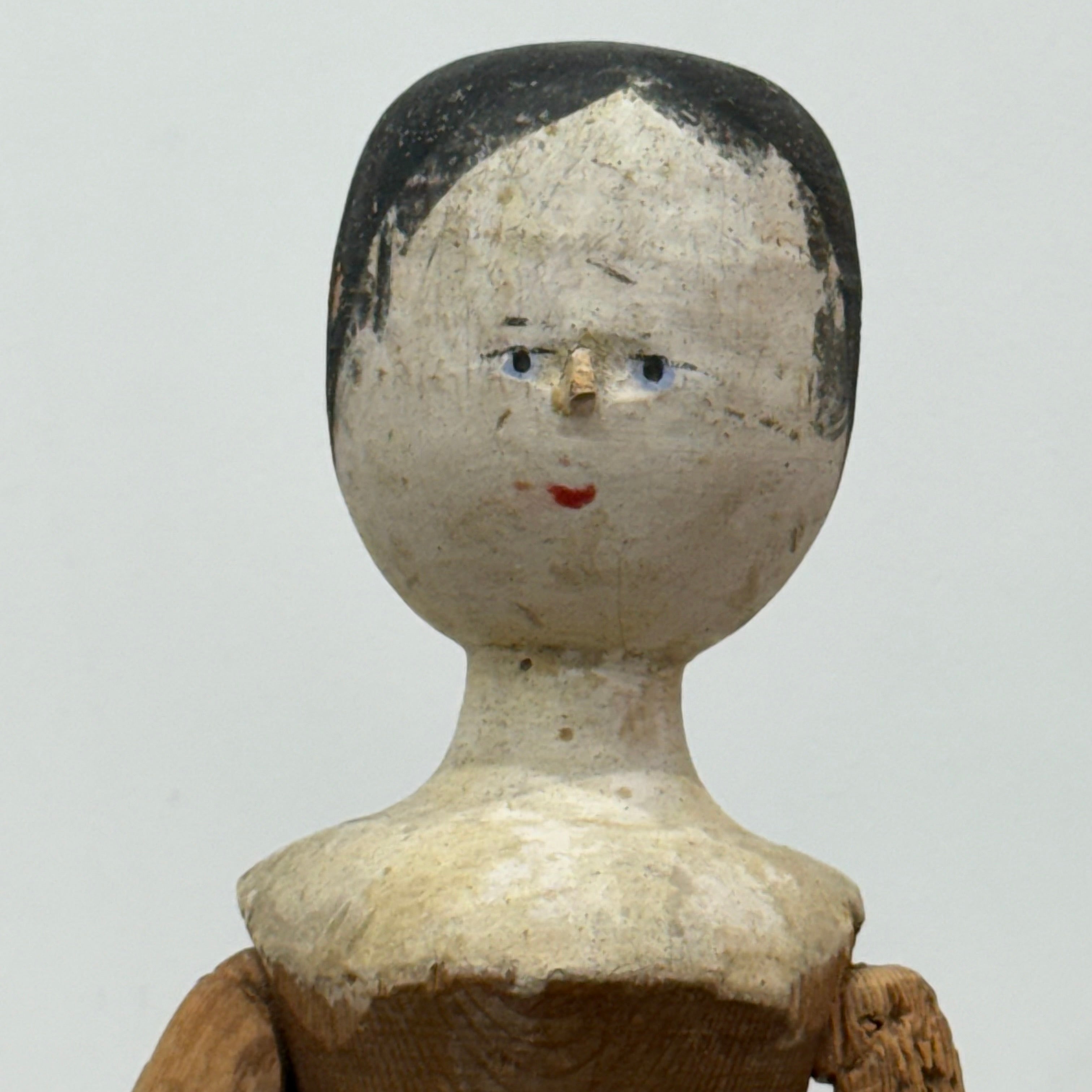 Victorian Peg Wooden Doll with Painted Head Antique Articulated 41.5cm
