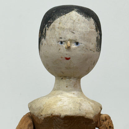 Victorian Peg Wooden Doll with Painted Head Antique Articulated 41.5cm