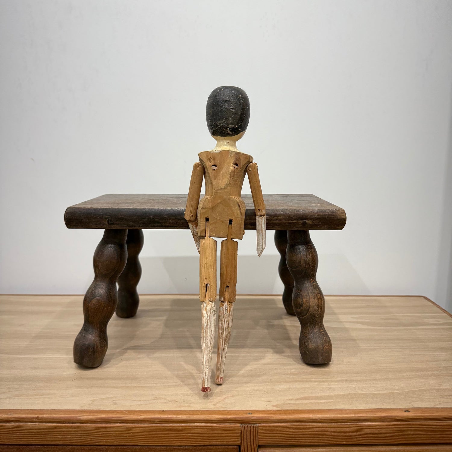 Victorian Peg Wooden Doll with Painted Face Antique Articulated 29cm