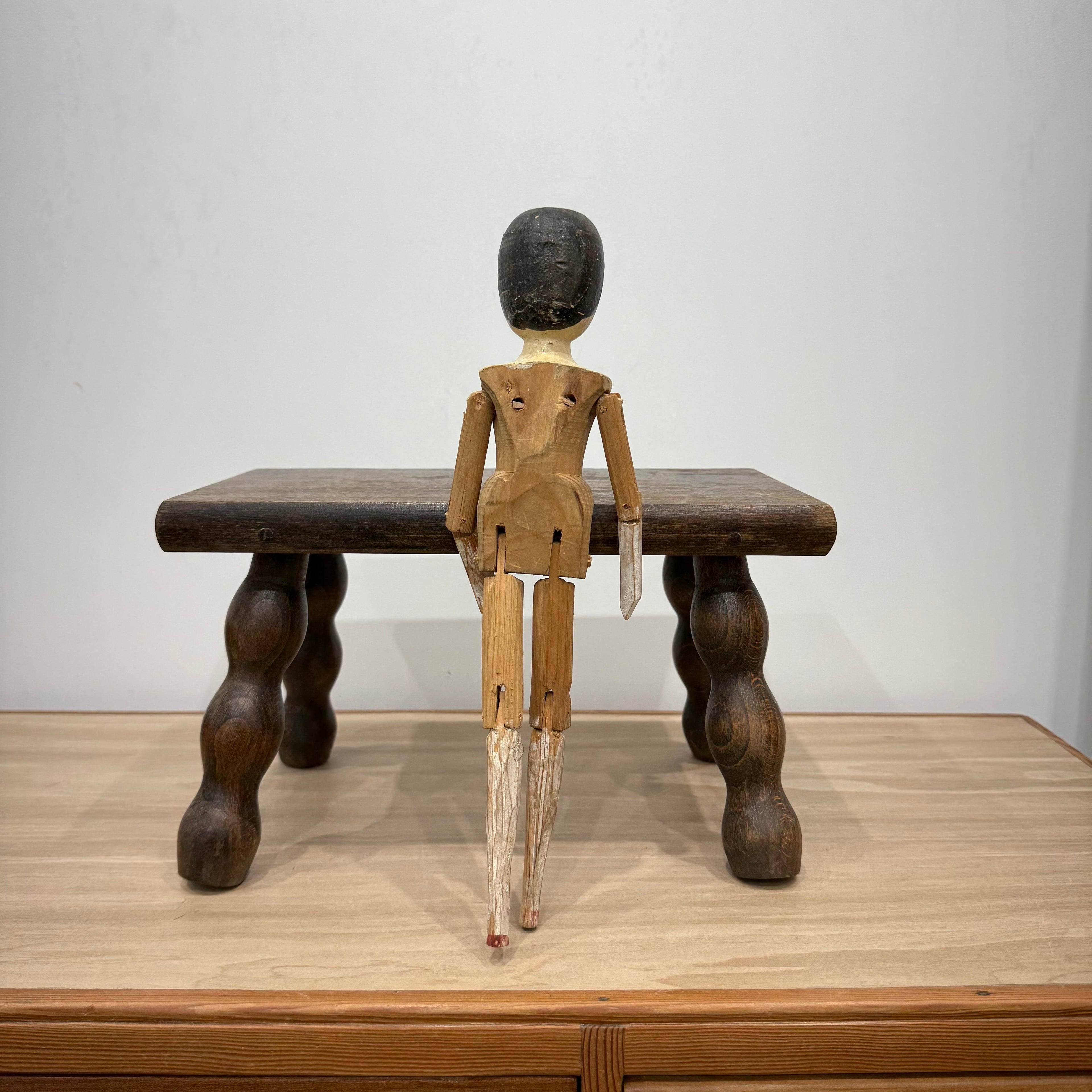 Victorian Peg Wooden Doll with Painted Face Antique Articulated 29cm