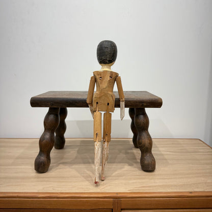 Victorian Peg Wooden Doll with Painted Face Antique Articulated 29cm