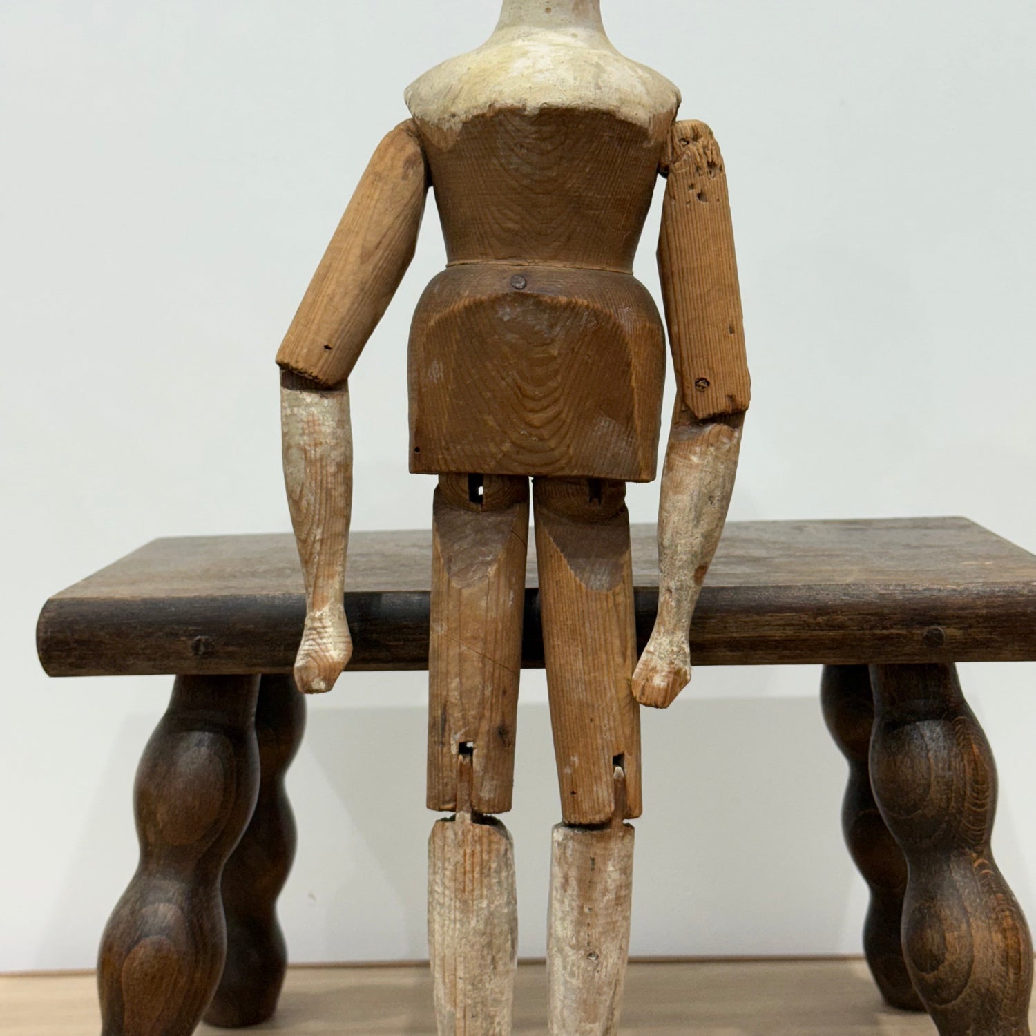 Victorian Peg Wooden Doll with Painted Head Antique Articulated 41.5cm