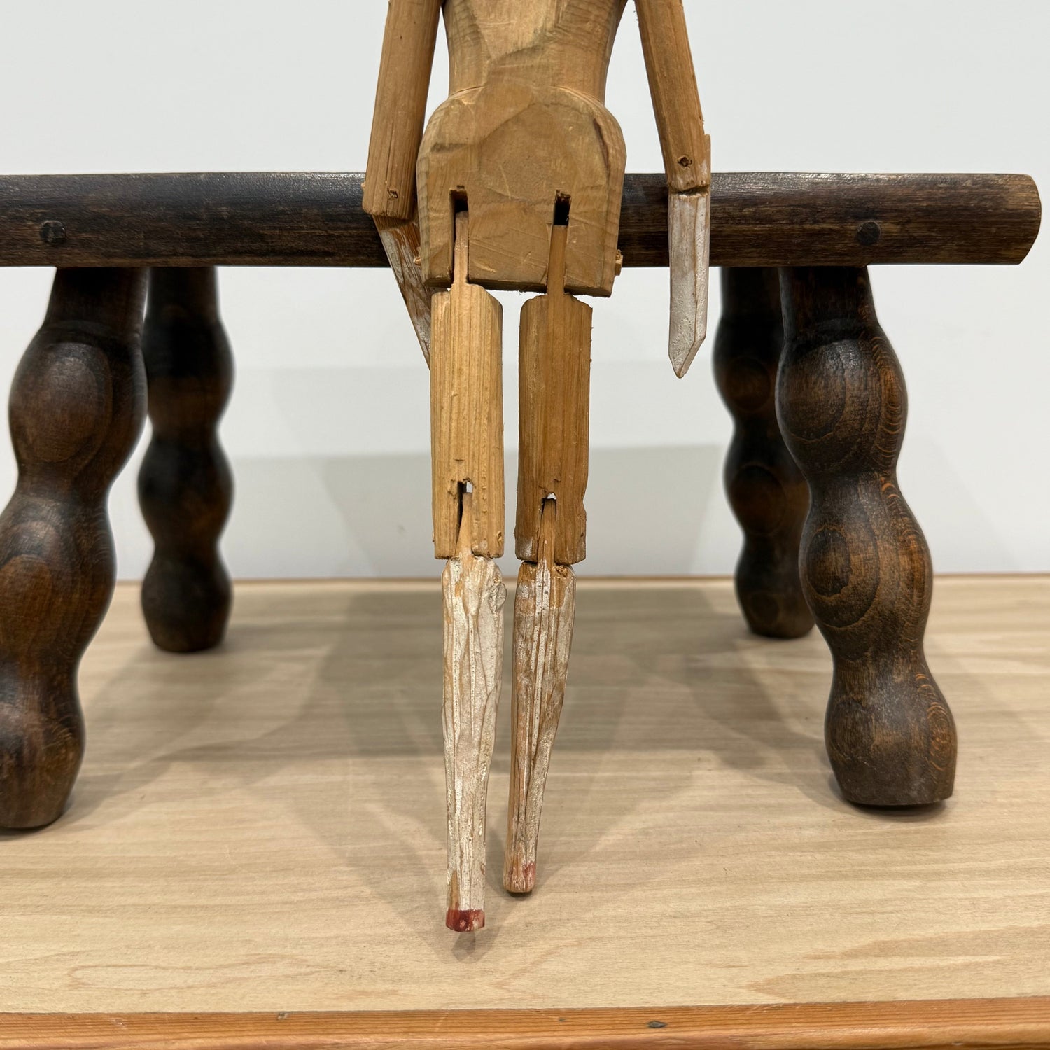 Victorian Peg Wooden Doll with Painted Face Antique Articulated 29cm