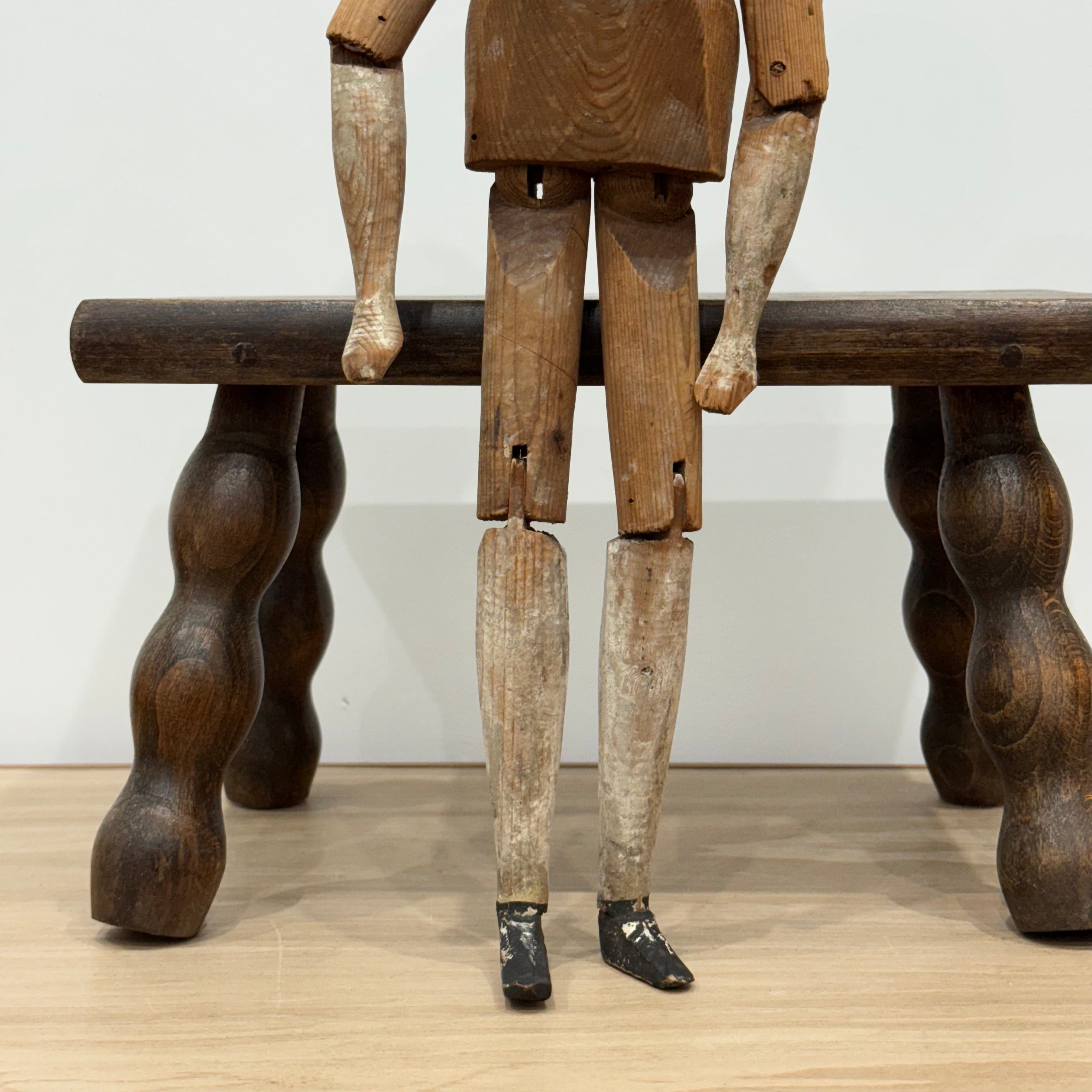 Victorian Peg Wooden Doll with Painted Head Antique Articulated 41.5cm