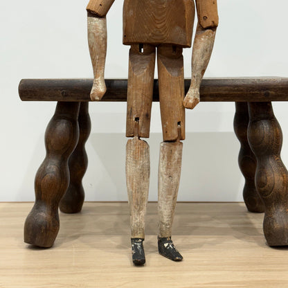 Victorian Peg Wooden Doll with Painted Head Antique Articulated 41.5cm