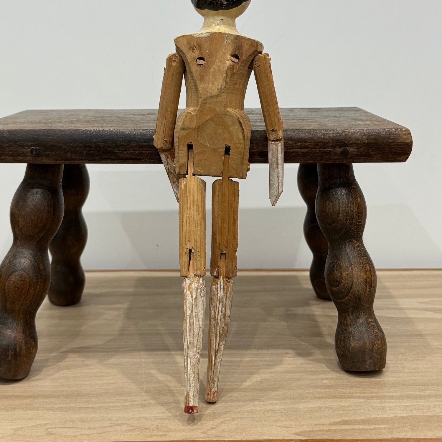 Victorian Peg Wooden Doll with Painted Face Antique Articulated 29cm