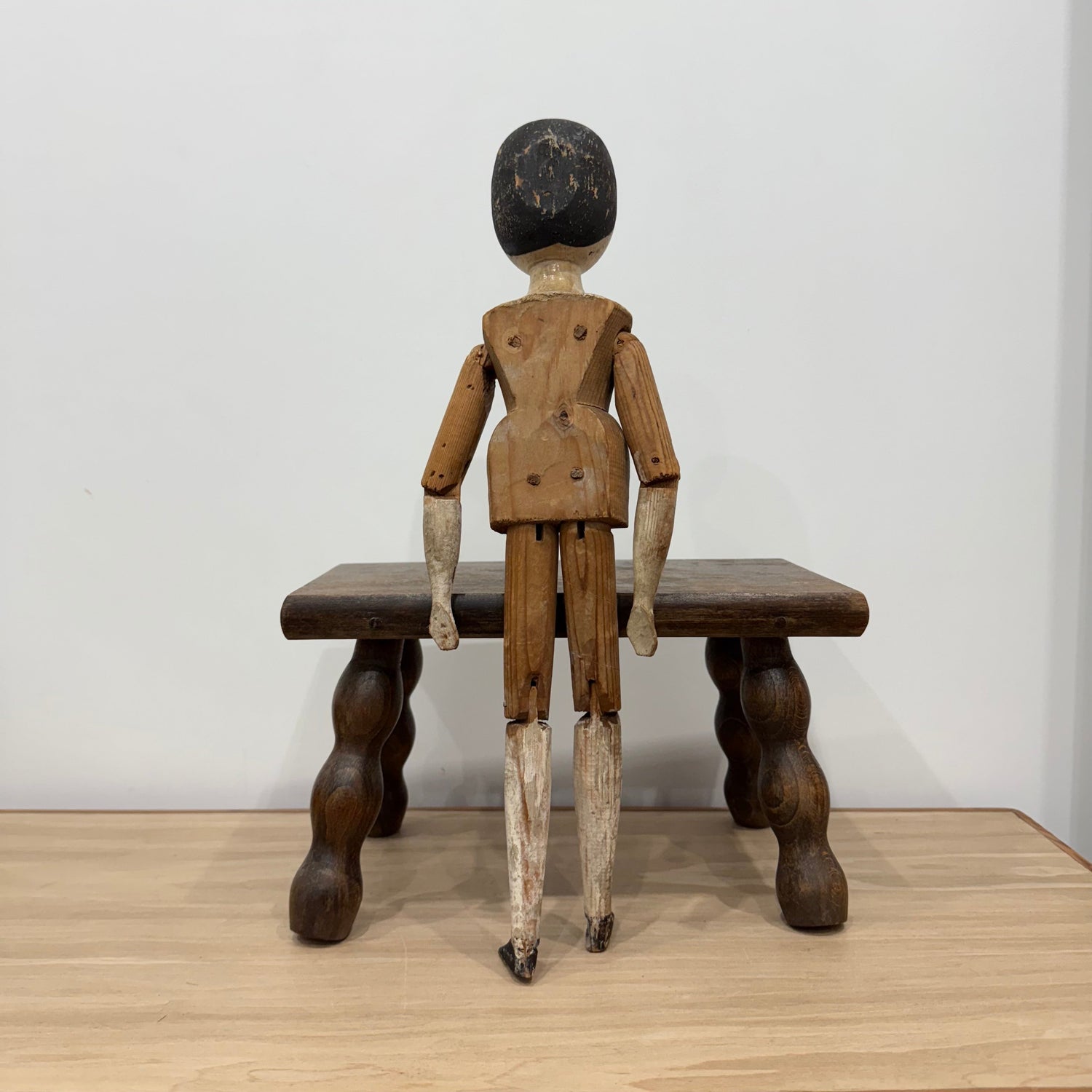 Victorian Peg Wooden Doll with Painted Head Antique Articulated 41.5cm