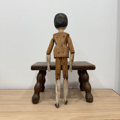 Victorian Peg Wooden Doll with Painted Head Antique Articulated 41.5cm