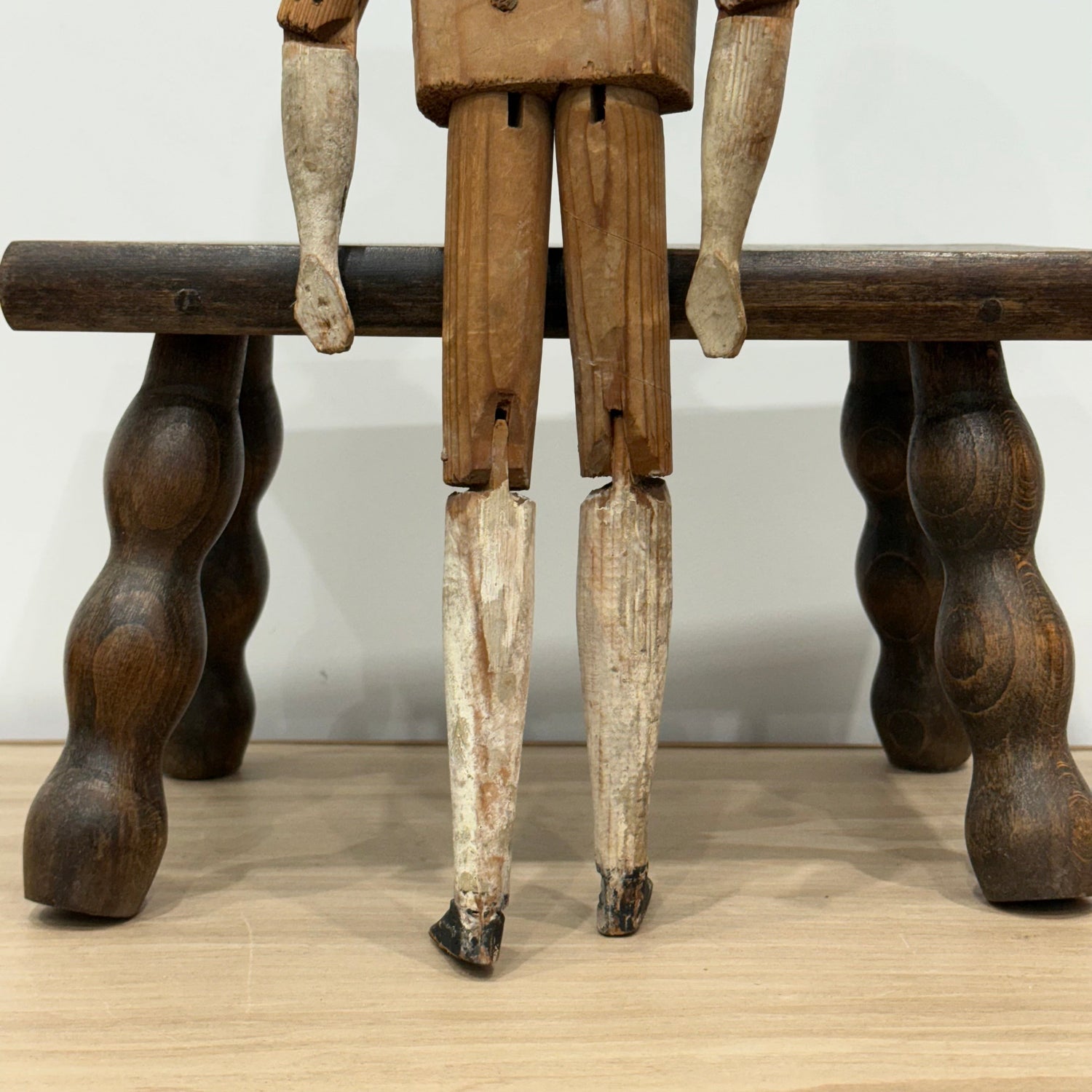 Victorian Peg Wooden Doll with Painted Head Antique Articulated 41.5cm