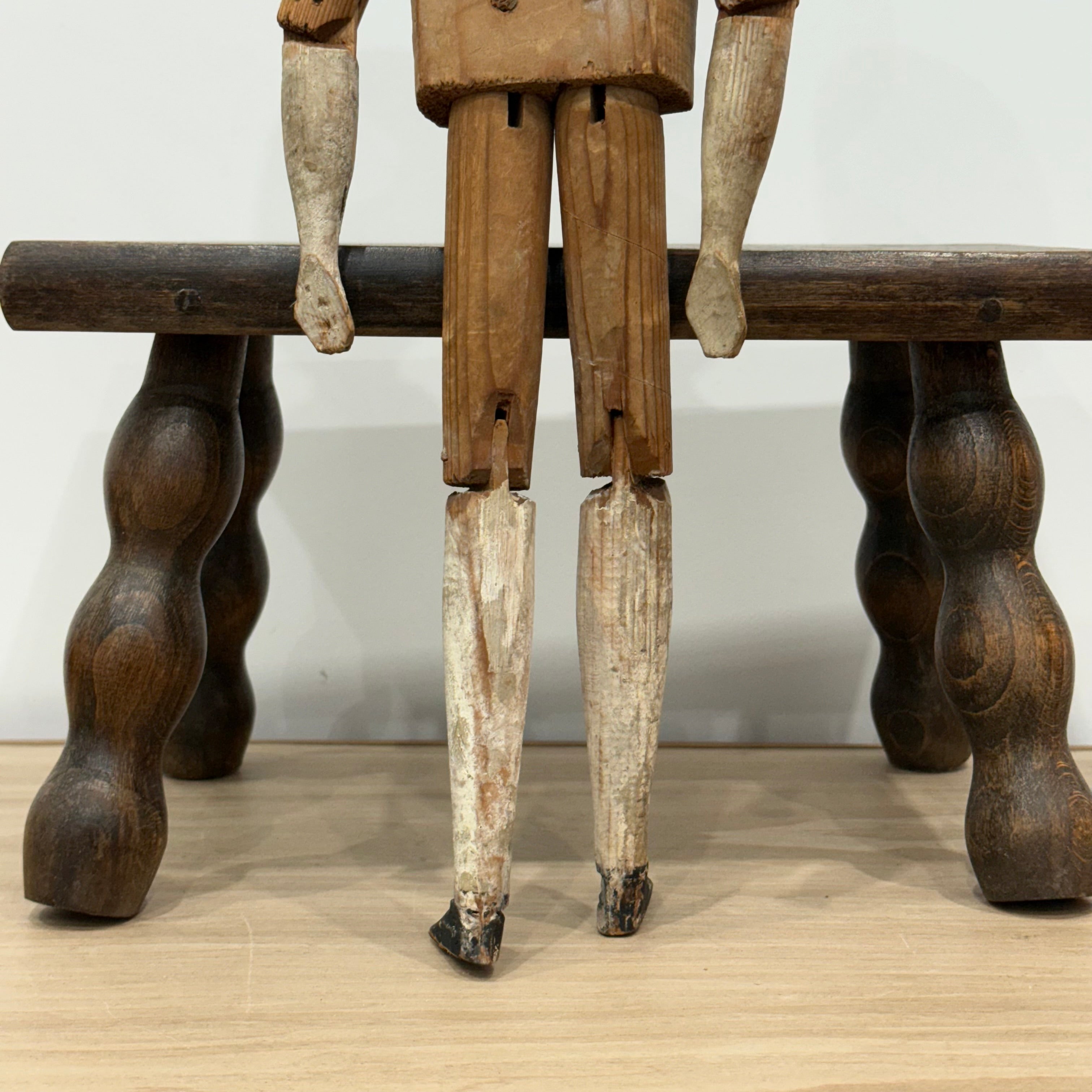 Victorian Peg Wooden Doll with Painted Head Antique Articulated 41.5cm