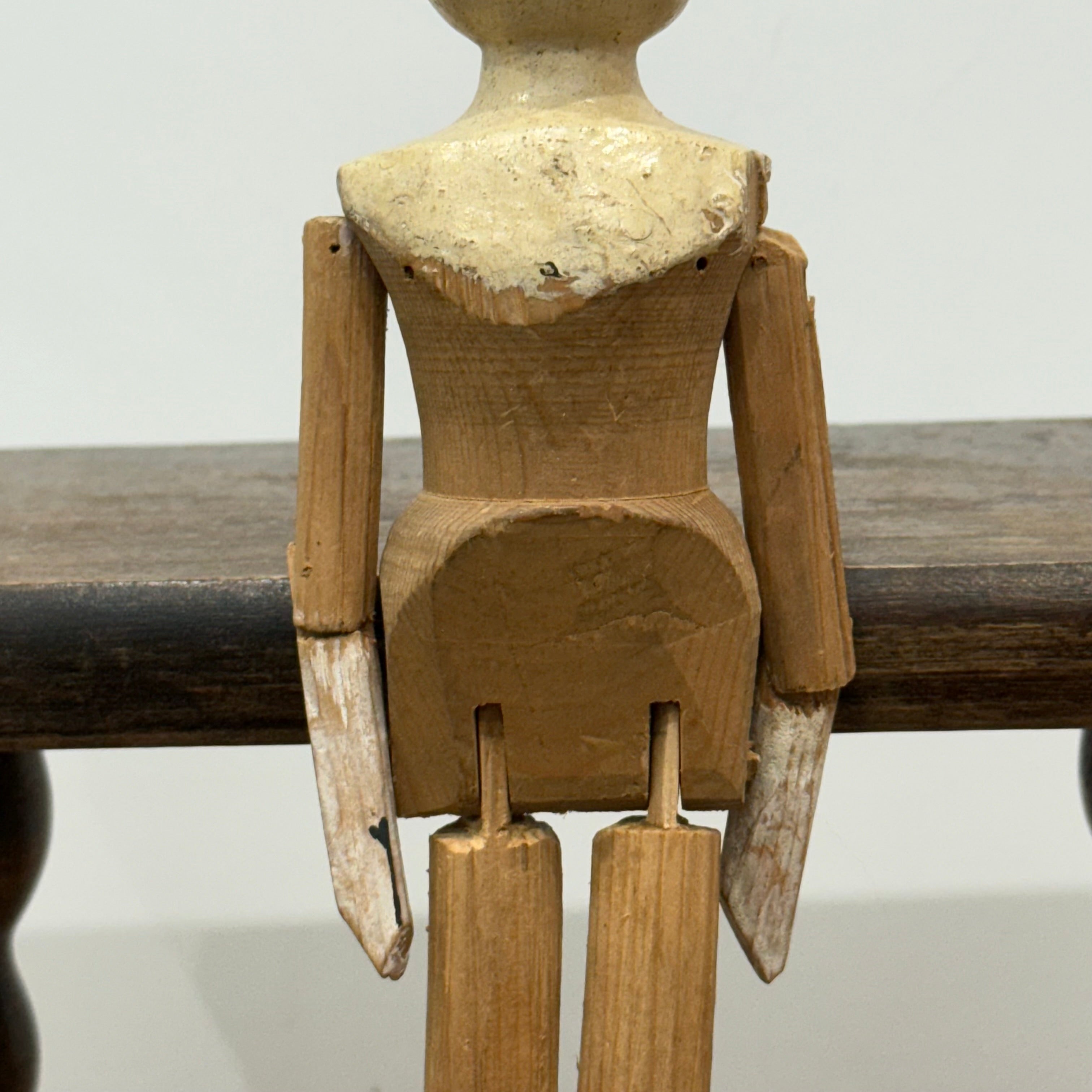 Victorian Peg Wooden Doll with Painted Face Antique Articulated 29cm