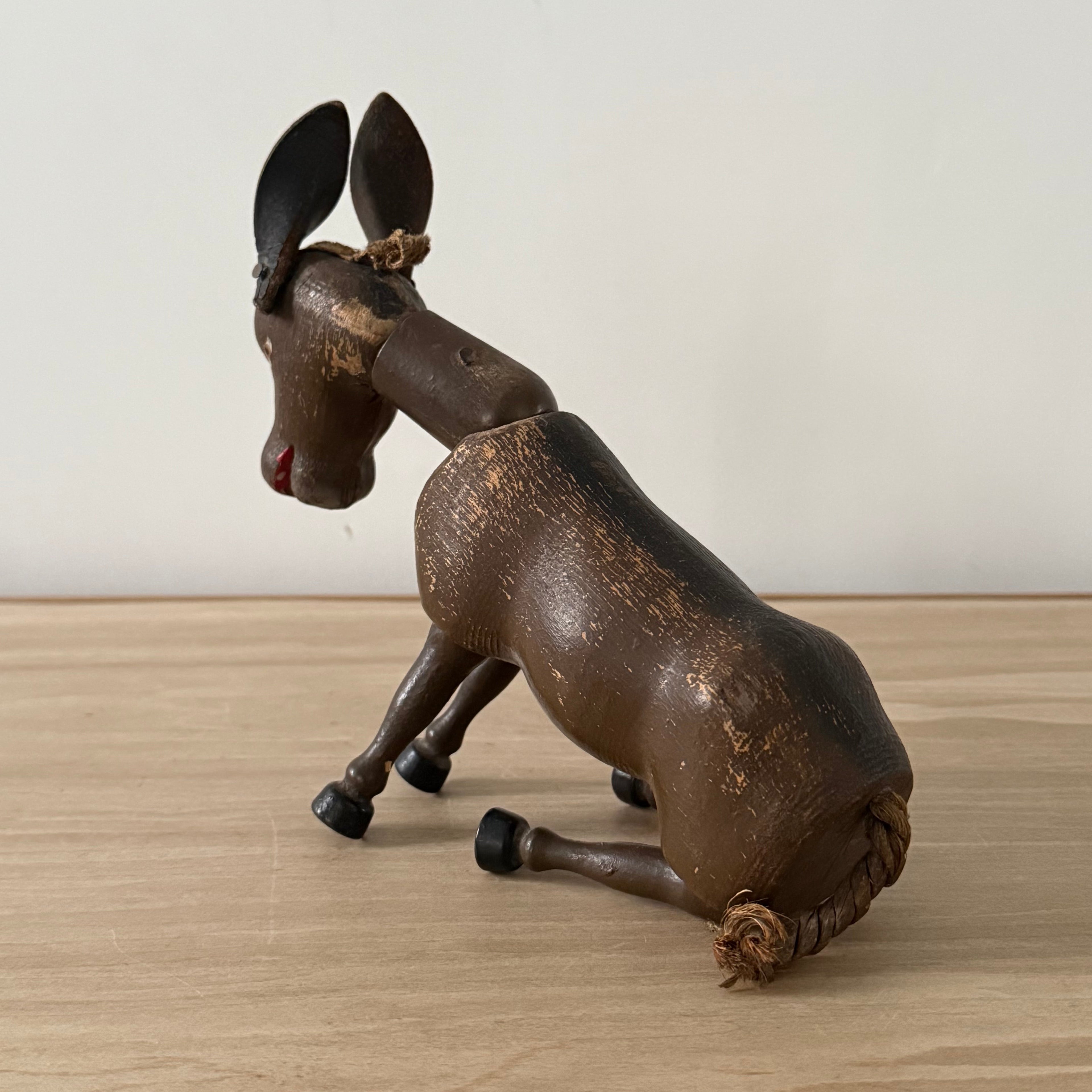 Schoenhut Wooden Humpty Dumpty Circus Mule Donkey With Leather Ears c1910s