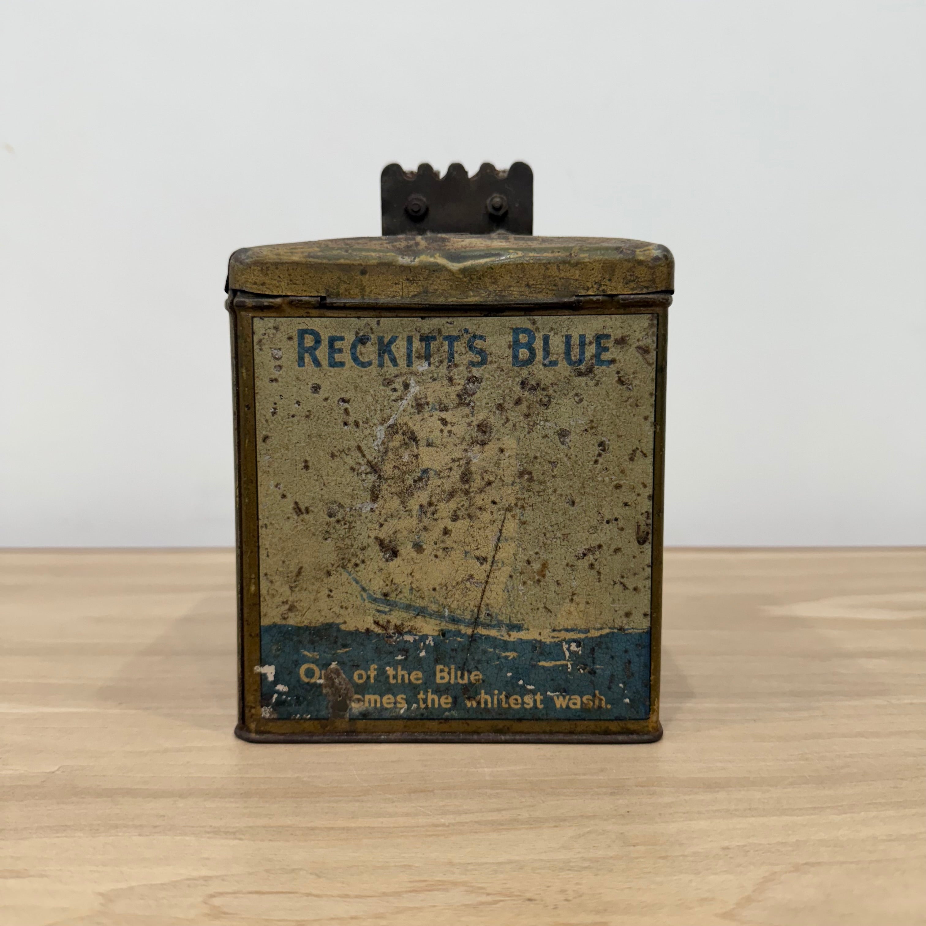 Antique Reckitt Robin Starch Brasso Zebo Advertising Tin String Dispenser c.1910