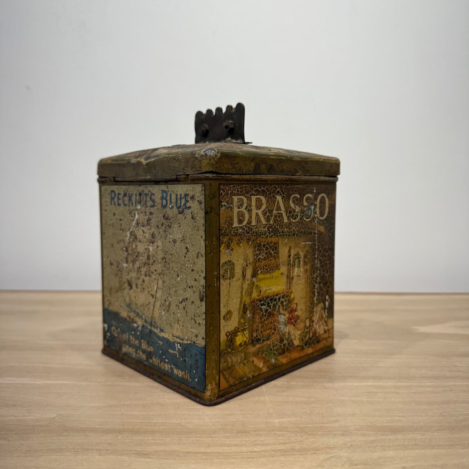 Antique Reckitt Robin Starch Brasso Zebo Advertising Tin String Dispenser c.1910