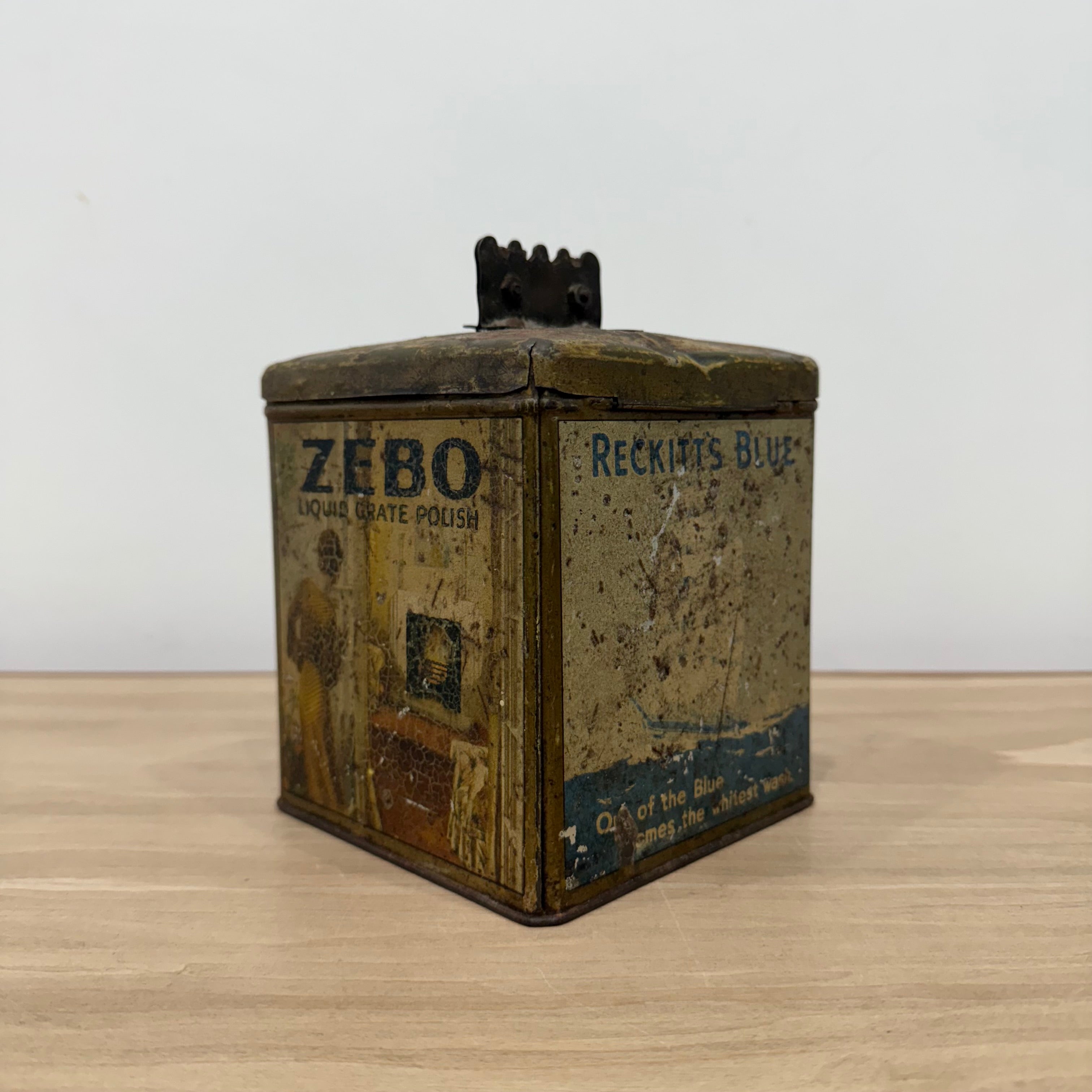 Antique Reckitt Robin Starch Brasso Zebo Advertising Tin String Dispenser c.1910