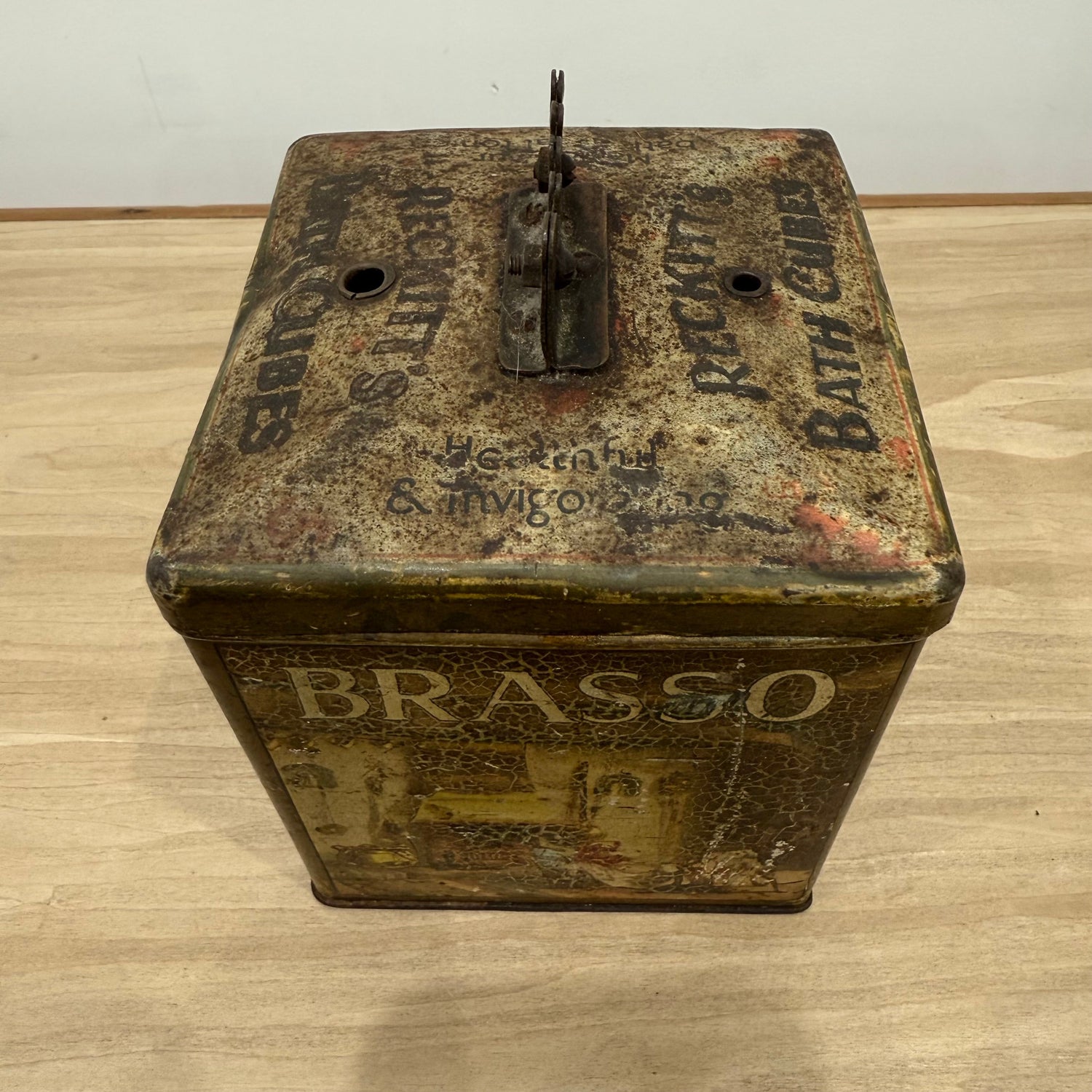 Antique Reckitt Robin Starch Brasso Zebo Advertising Tin String Dispenser c.1910